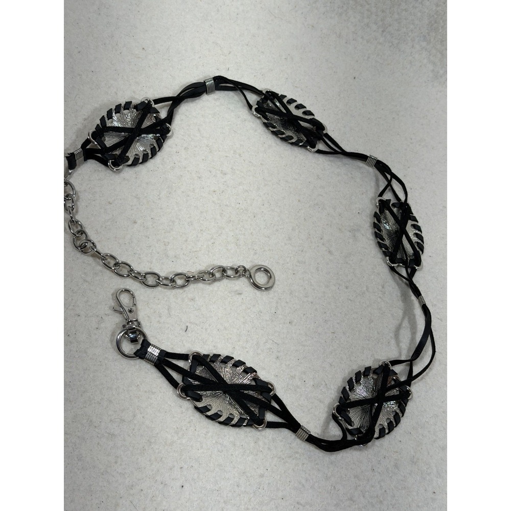 Womens Boho Western Concho Chain Belt Black Silver Festival Y2K Adjustable - Picture 6 of 16